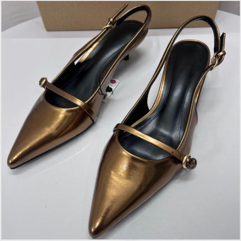 

Fashion 2025 Elegant Gold Office Lady Sandals Pointed Toe Luxury Designer Big Size Slingbacks High Heels Party Dress Shoes for Women 42