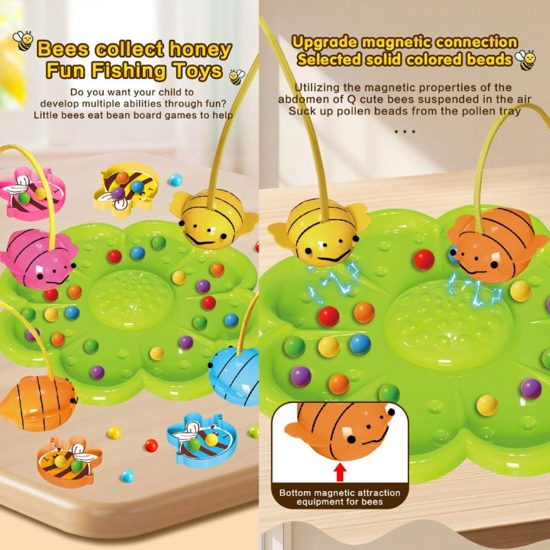 Educational Magnetic Bees Beads Fishing Toy For Children With Color Recognition And Compact Storage