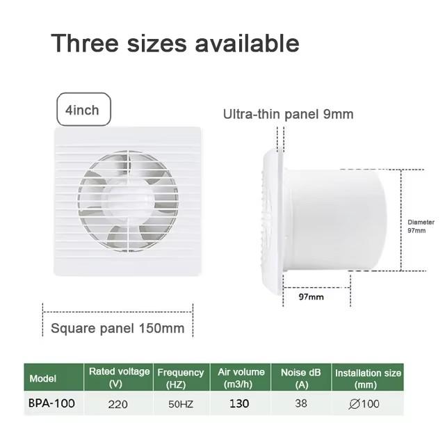 4/6/8 Inch 110V/220V Silent Exhaust Fan Ventilation Vents Vents Fan Range Hood Extractor Fan Ventilator Bathroom Kitchen Toilet 4 inches