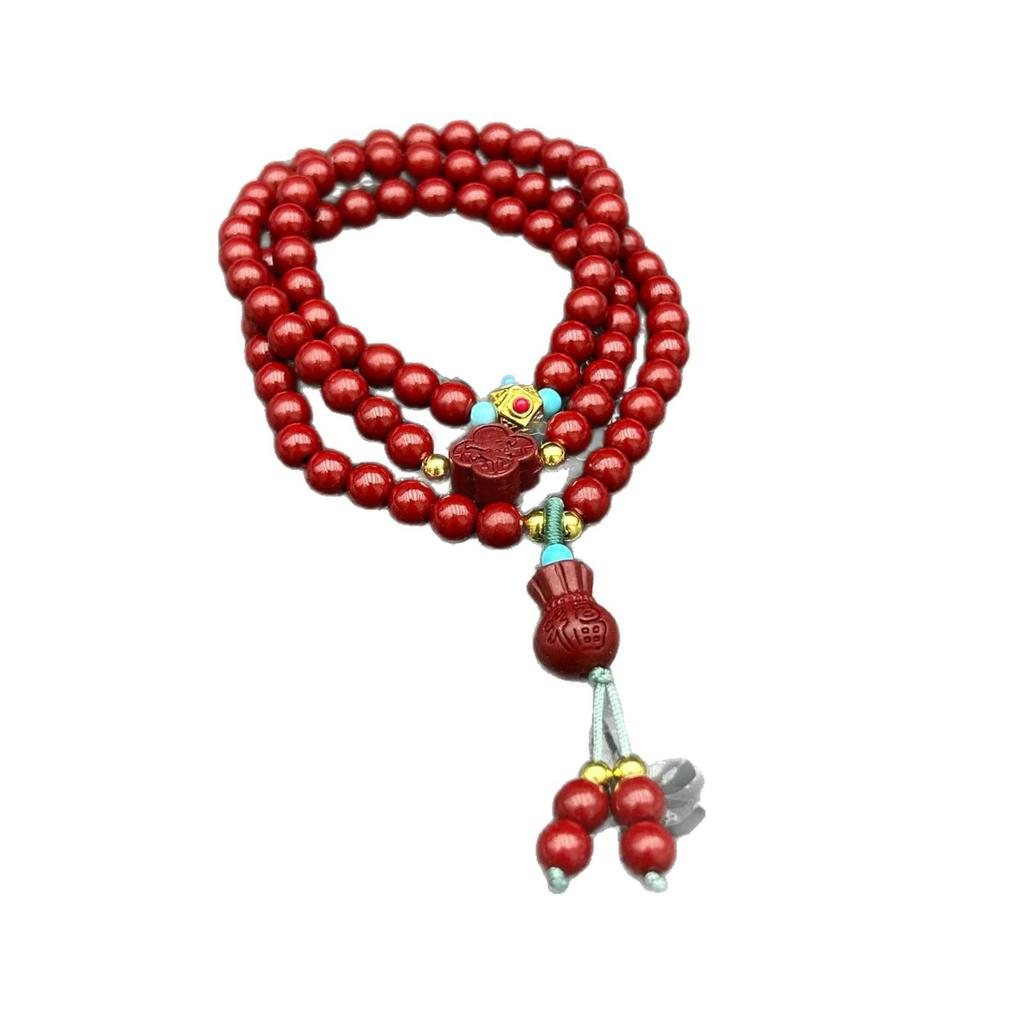 Ethnic Style Multi-Turn Cinnabar God of Wealth Bracelet - Buddhist Beads Hand String