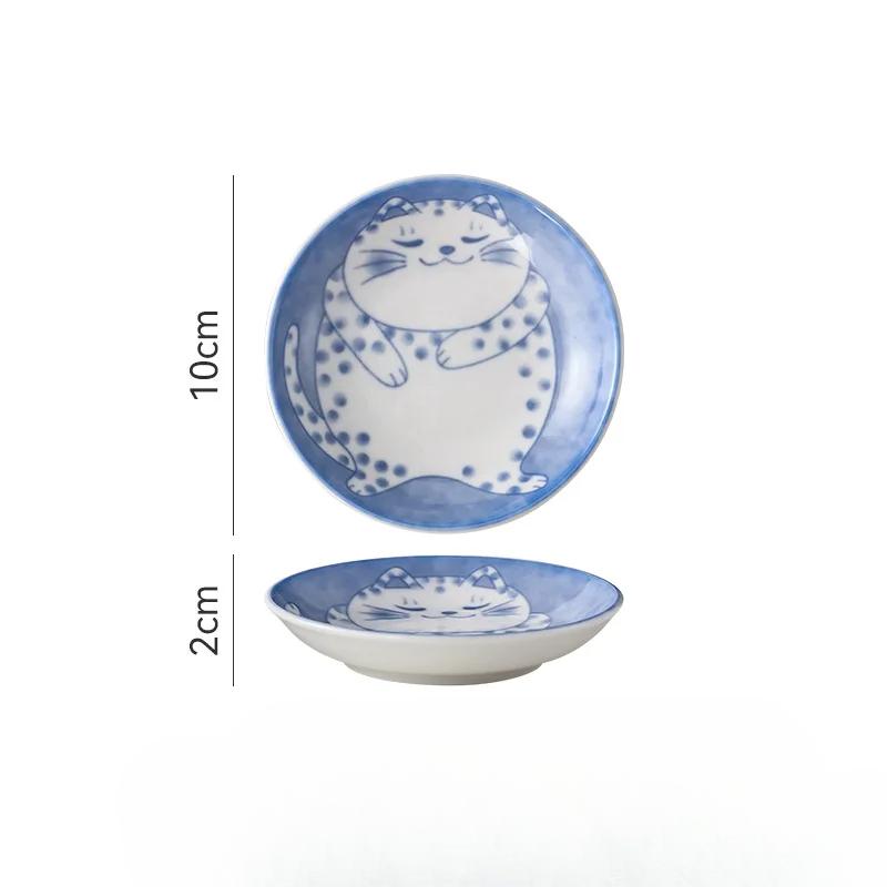 Japanischen Stil Keramik Dessert Sauce Teller Geschirr Kreative Niedlichen Cartoon Glückliche Katze Muster Wasser Tropfen Form Obst Sushi Platten