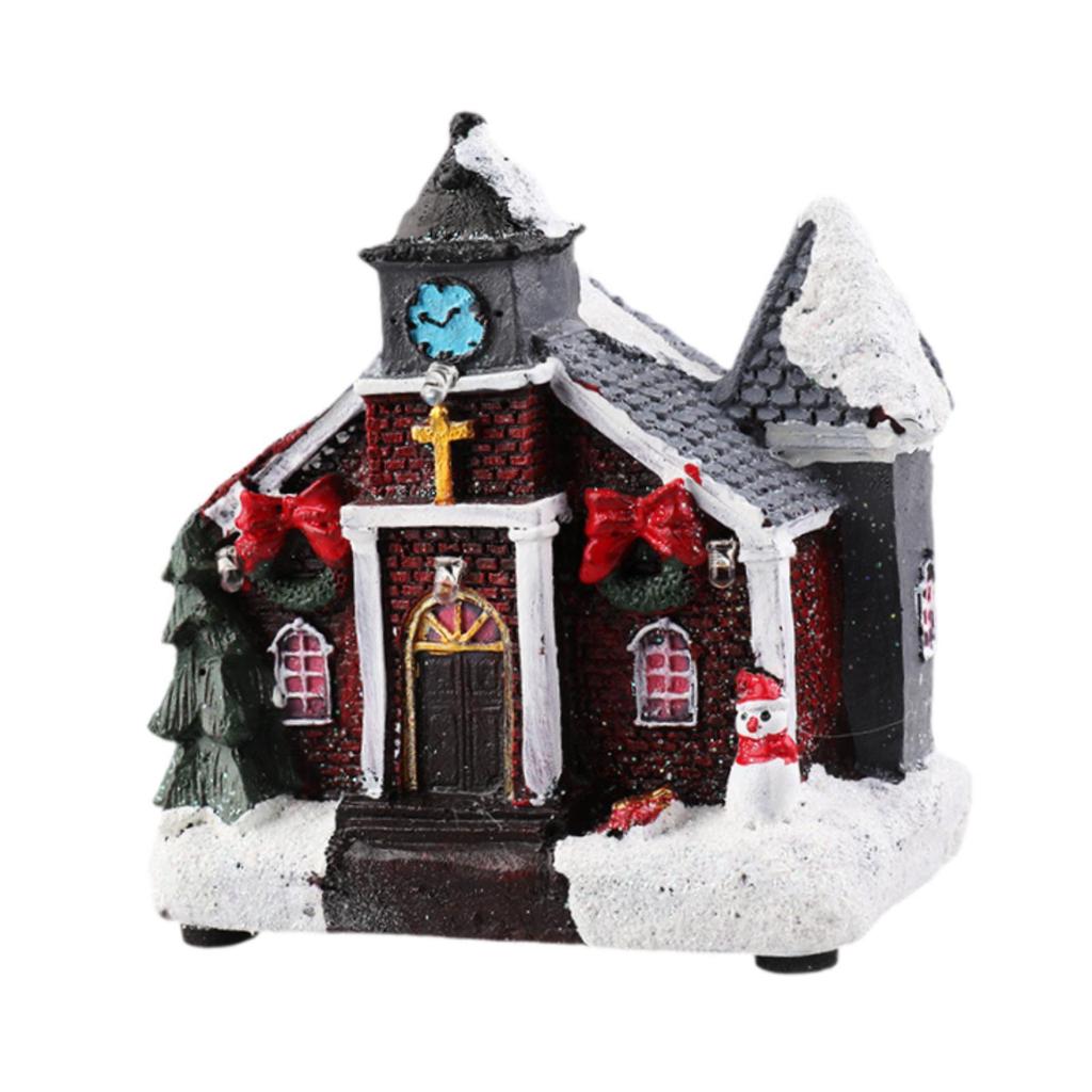 2 Pieces Lighted Christmas Village Figurine Resin Table Centerpiece for Desk