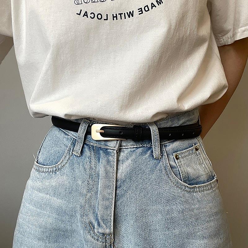 Slim Waist Belt Women Retro Versatile Casual Dress Skirt Simple Decoration Leather Strap Alloy Buckle Irregular Shape