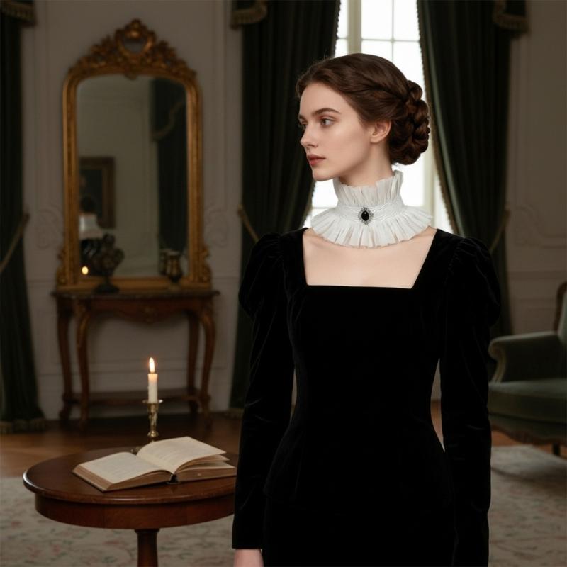 Colletto a Ruffle in Pizzo Vittoriano Staccabile Accessorio per Costume Punk Faux Collar per Spettacolo Teatrale Evento Formale