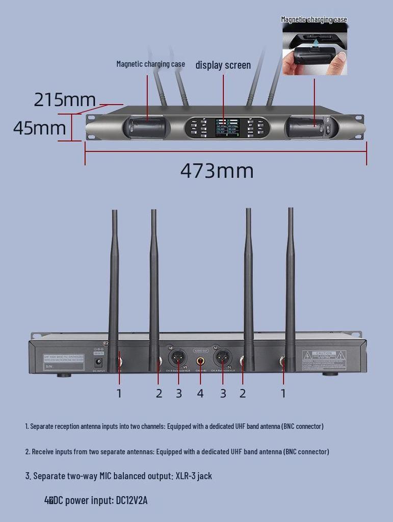 Professional True Diversity Wireless Microphone with Magnetic Charging, One-Button Disinfection, and 200m High-Quality Sound Range