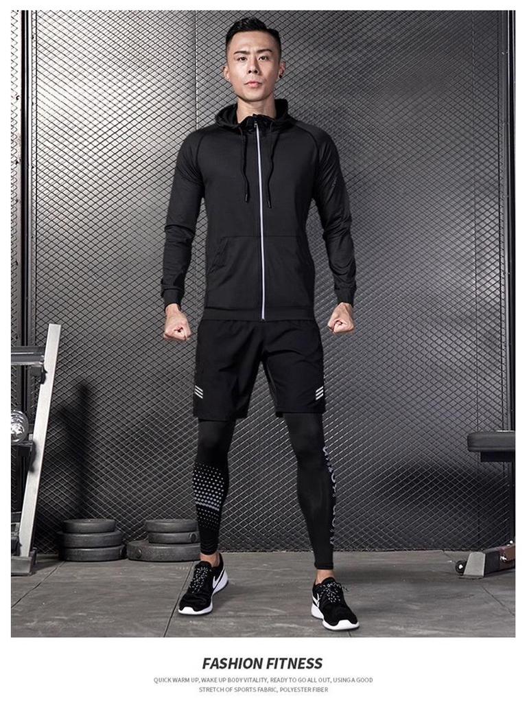Men's Quick-Dry Sports Set: Gym Vest, Tight Long Sleeve, Morning Run & Cycling Suit