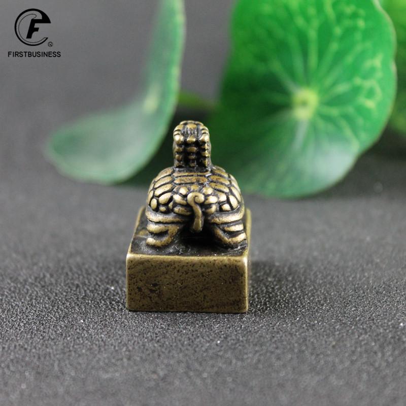 Retro Solid Brass Dragon Turtle Seal Statue Chinese Feng Shui Lucky Home Decorations Ornaments Lovable Animal Figurines Desk
