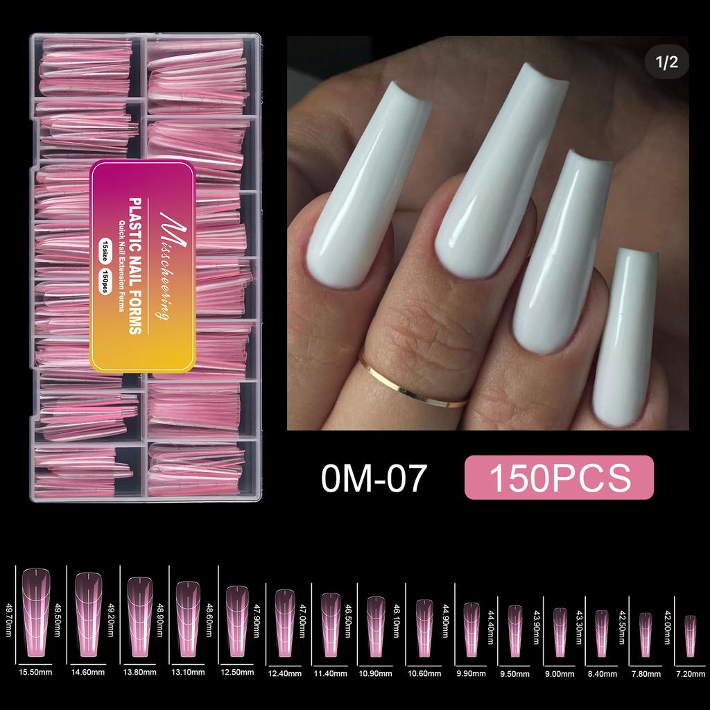 150pcs Pink French Plastic Nail Dual Forms Square Stiletto Nail Extension Molds Quick Building Mould For Manicure DIY Nail Suppl