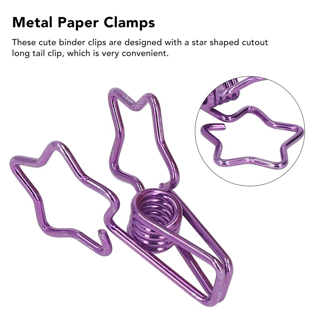 100pcs Star Clips Cute Cartoon Hollow Strong Clamping Force Sturdy Metal Paper Clamps for Account Tickets