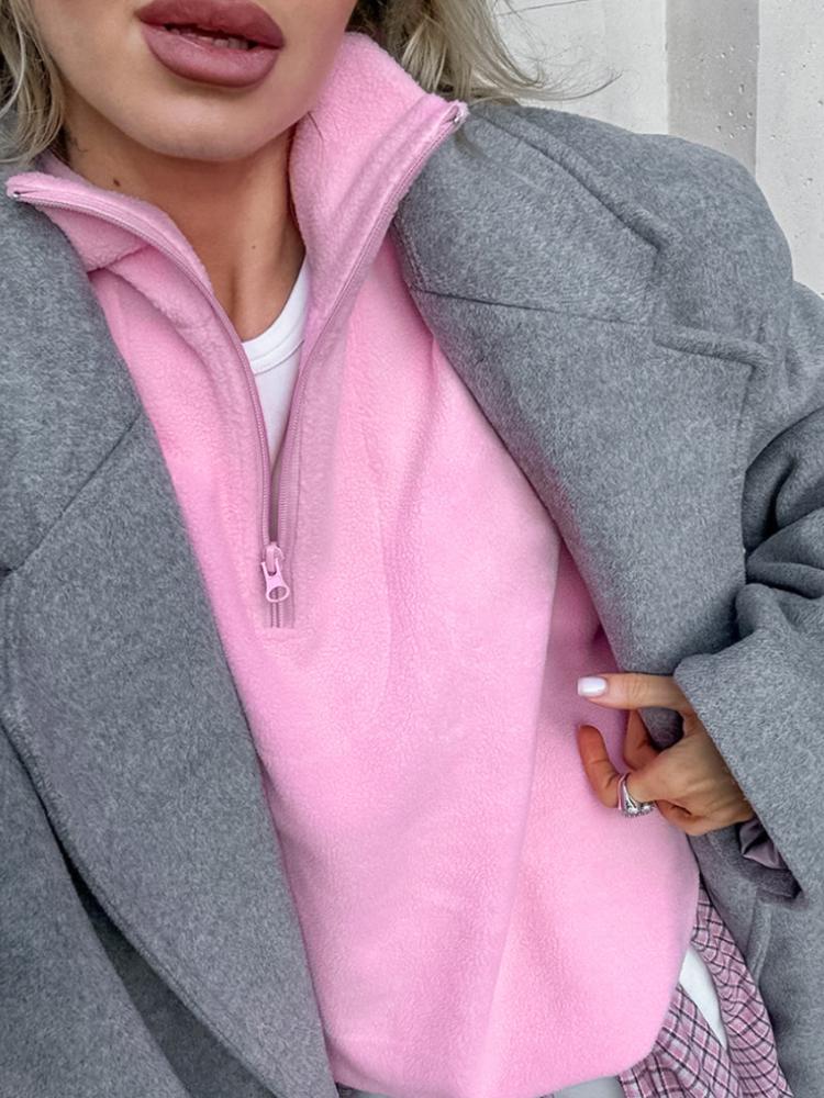 Zipped Pink Sweatshirt Woman Fashion Pullover Oversized Hoodie Y2K Street Style Women Fleece Winter Coats Jackets