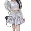 Women's Gray High-Waist Pleated Bow Skirt: Summer Slimming, Ant-Exposure Lantern Style