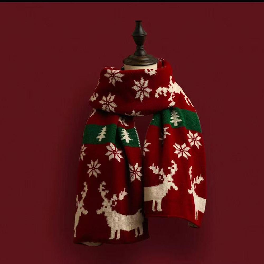 Christmas Elk Scarf Women'S Autumn Winter Polyester Fiber Scarf Christmas Gift Warm Sun Protection Neck Protector Shawl