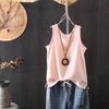 Spring/Summer Women's Knitted Tank Top Solid Color Artistic Retro Loose Cotton and Hemp Bottom Shirt Strap Top