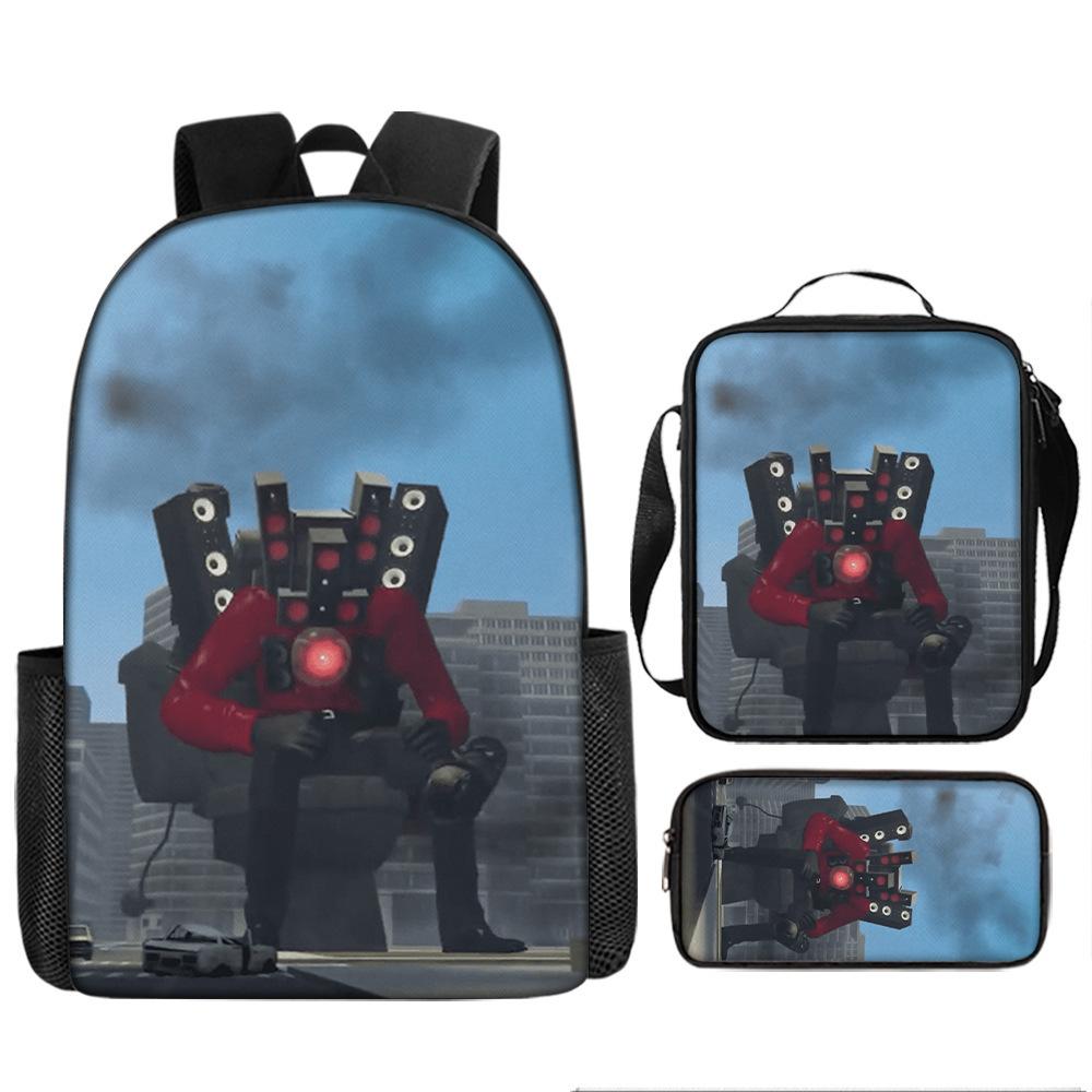 Luxe Nieuwigheid Bijzonder Cool Skibidi Toilet 3D Print 3 stuks/Set leerling Schooltassen Laptop Dagrugzak Rugzak Lunchtas Etui