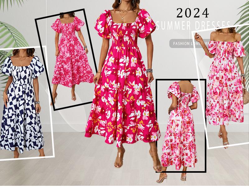 European and American Off-the-Shoulder Puff Sleeve A-Line Summer Dress for Women