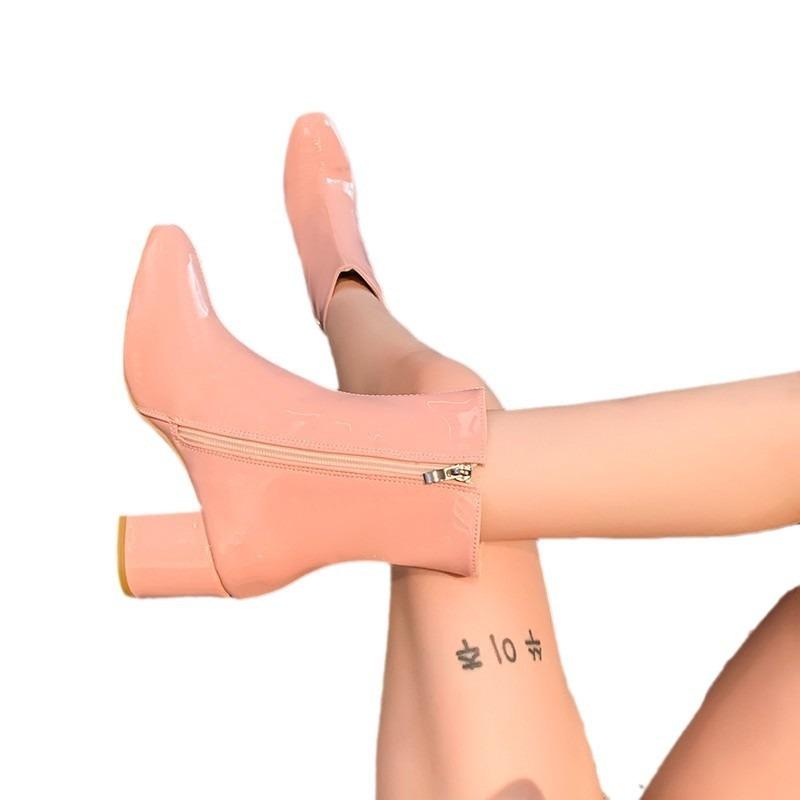 Large Size High-heeled Women's Boots Autumn and Winter New Fashion Short Boots Comfortable Thick Heel Side Zipper Square Head Women's Martin Boots