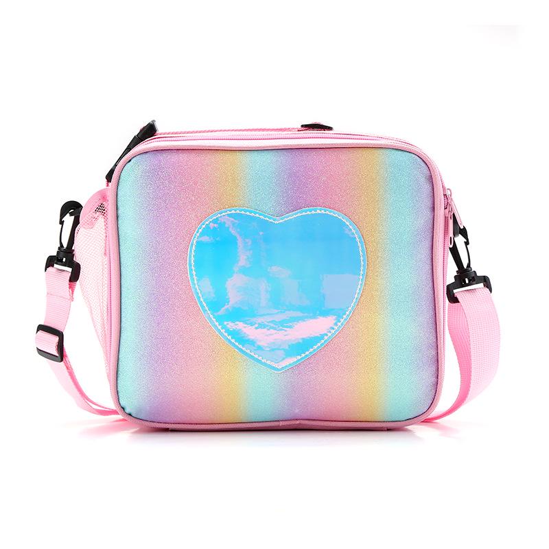 Heart-Shaped Rainbow Insulated Lunch Bag for Kids - Cute Cartoon Design