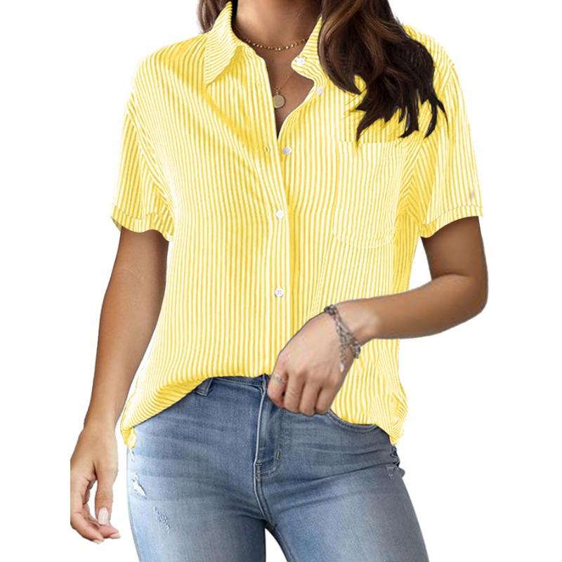 Dámské jarní a letní nové potištěné pruhované kardigany topy ležérní móda košile s krátkým rukávem