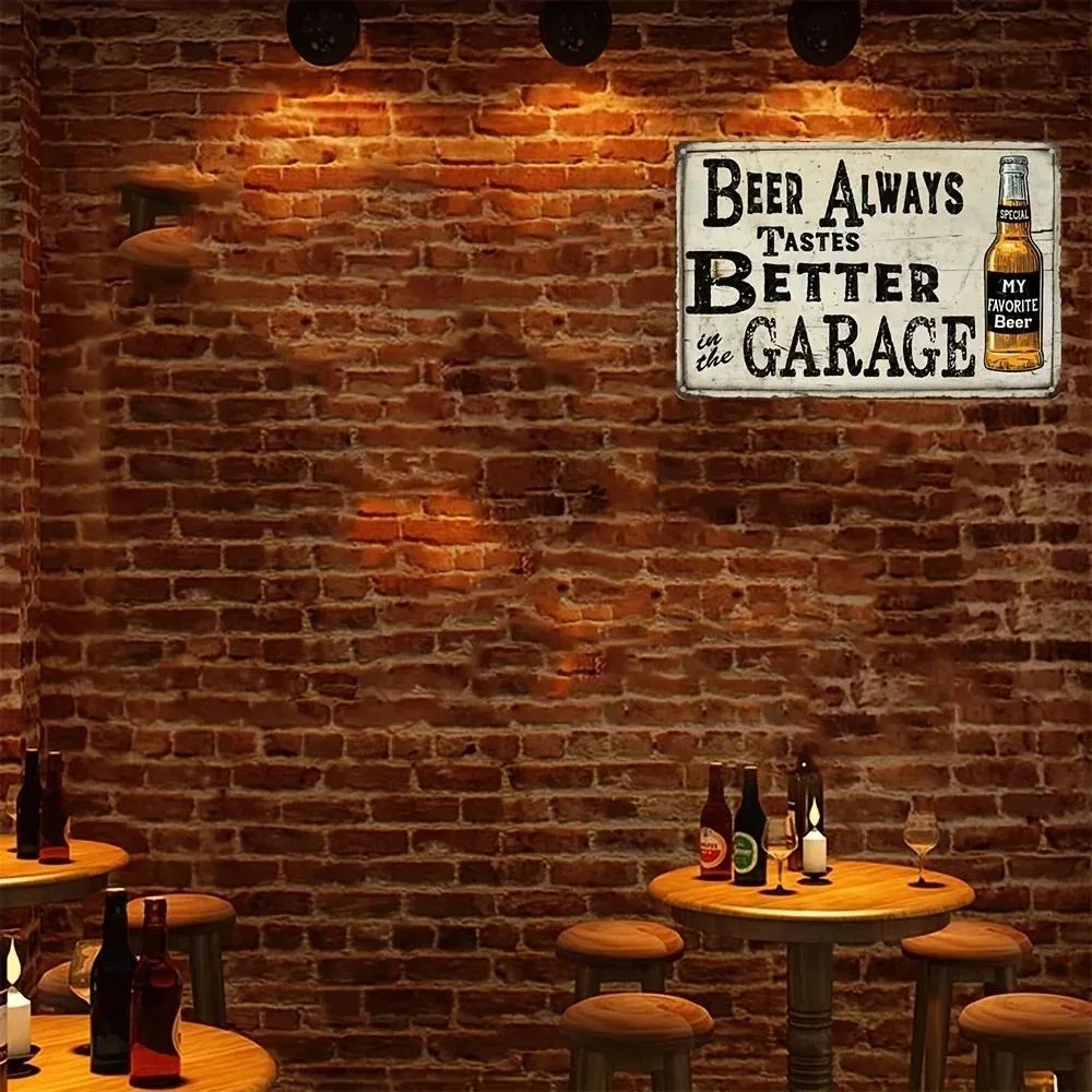 Vintage Metal Garage Sign "Beer Tastes Better In Garage" 8''x12'' One Piece Decorative Plate