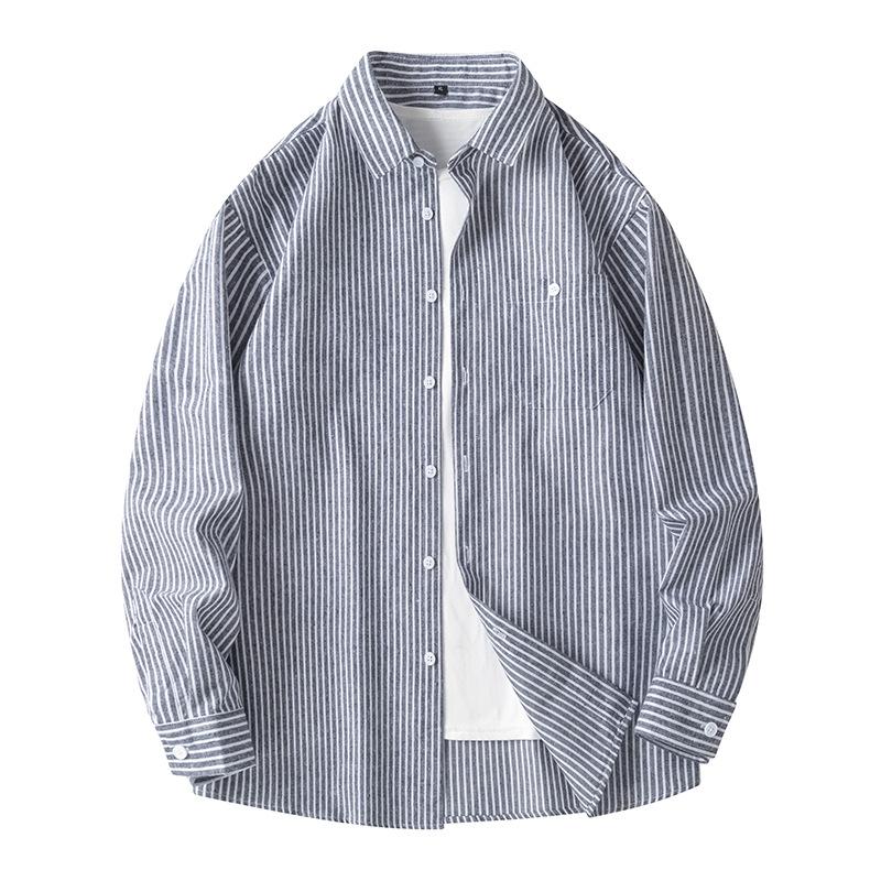 

Spring Vertical Pattern Shirt Retro Fashion Long-sleeved Shirt Loose Casual Men s Top L чорний