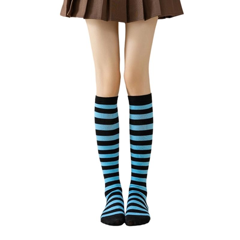 Elastic Stripes Thigh Socks For Women Breathable Long Stripes Socks Practical Overknee Stockings Casual Outfit Essential
