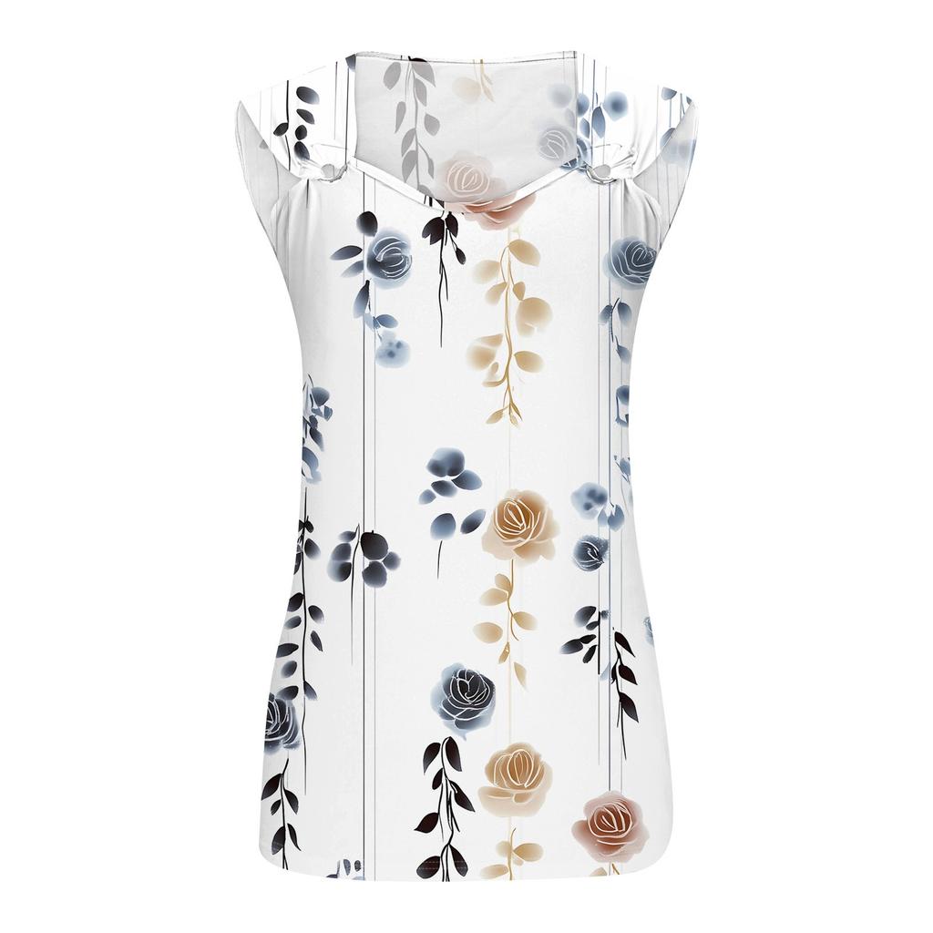 Womens Tank Top V Neck Basic Printed Casual Flowy Sleeveless Deep Side Cut Tops For Women