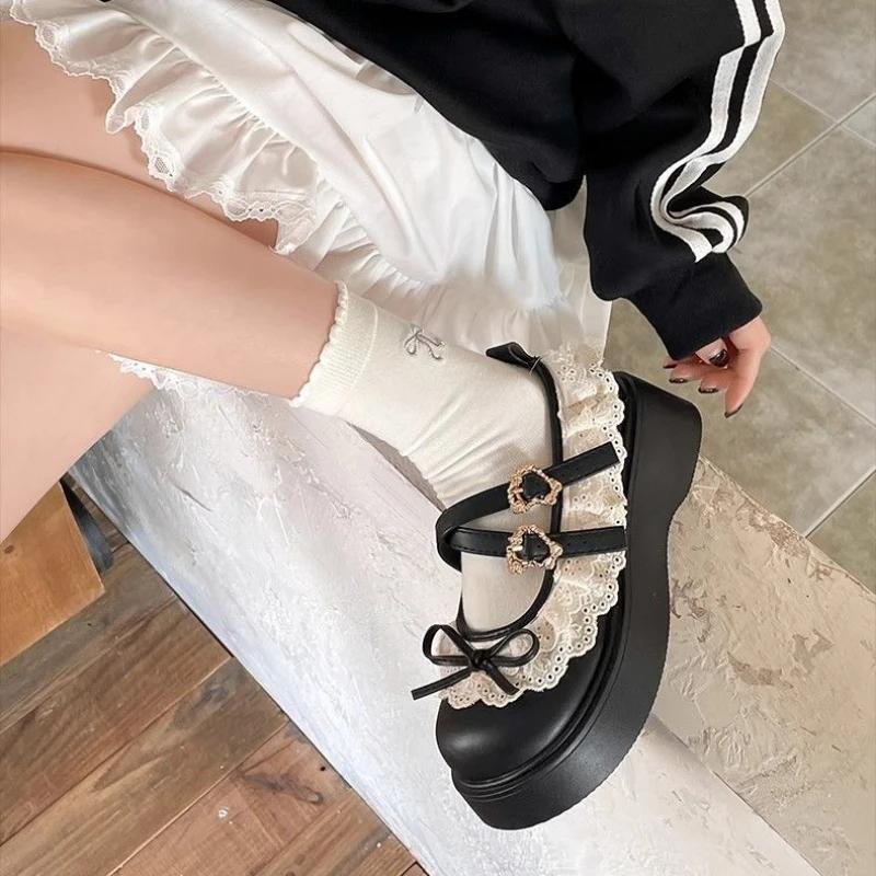 Fashion Gothic with Medium Heels Mary Jane Platform Woman PumpsLoafers Japanese Style Lolita Shoes for Women Round Toe Bow Slip on Offer