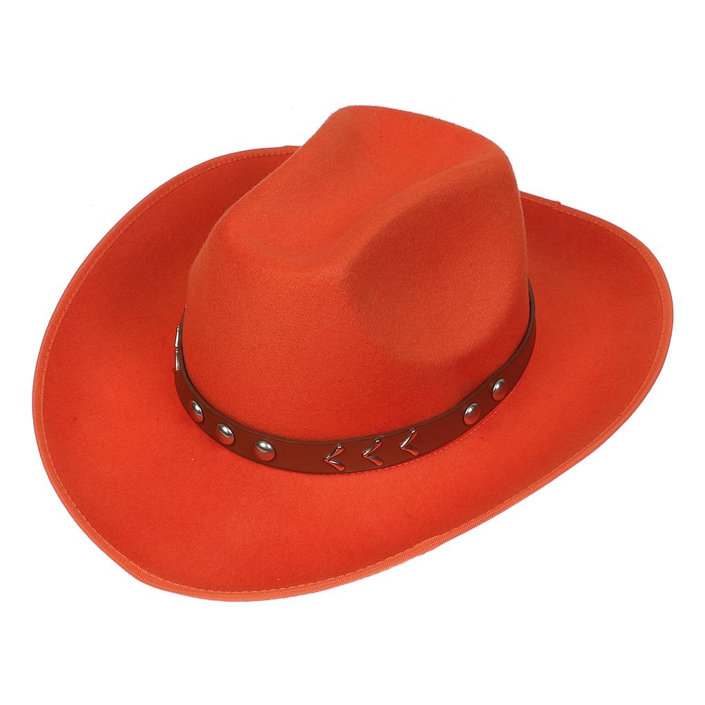 Unisex Western Cowboy Hat Wide Brim Roll‑Up Brim Double‑Top Felt Fedora Hat,10 Colors,Multiple Optional Detachable Hat Bands