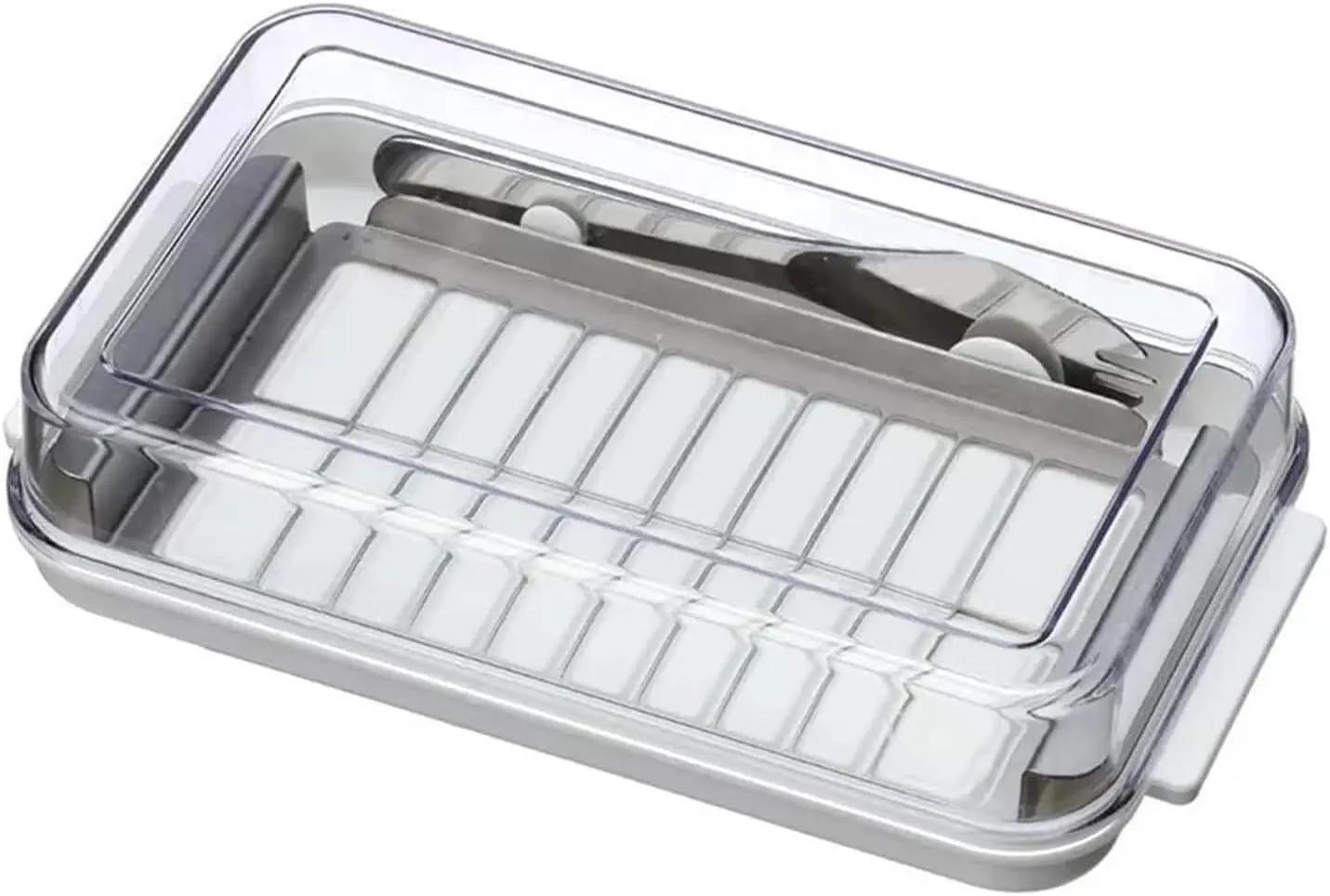 Butter Storage Box 2-in-1 Butter Dish with Clear Lid and Cutter Butter Slicer Cutter Box Airtight Rectangular Butter Storage