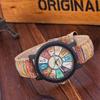 Classic Leather Watch With Wooden Grain Dial For Casual Women Men