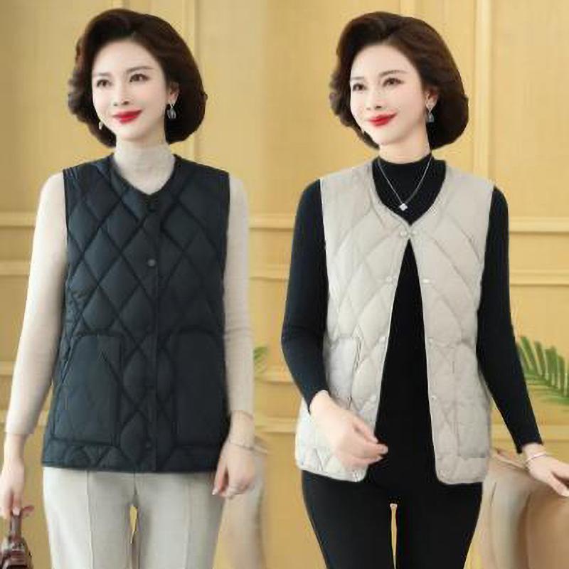 Middle Aged Women's Autumn Fashion Mother's Winter Lightweight Sleeveless Waistcoat Jacket