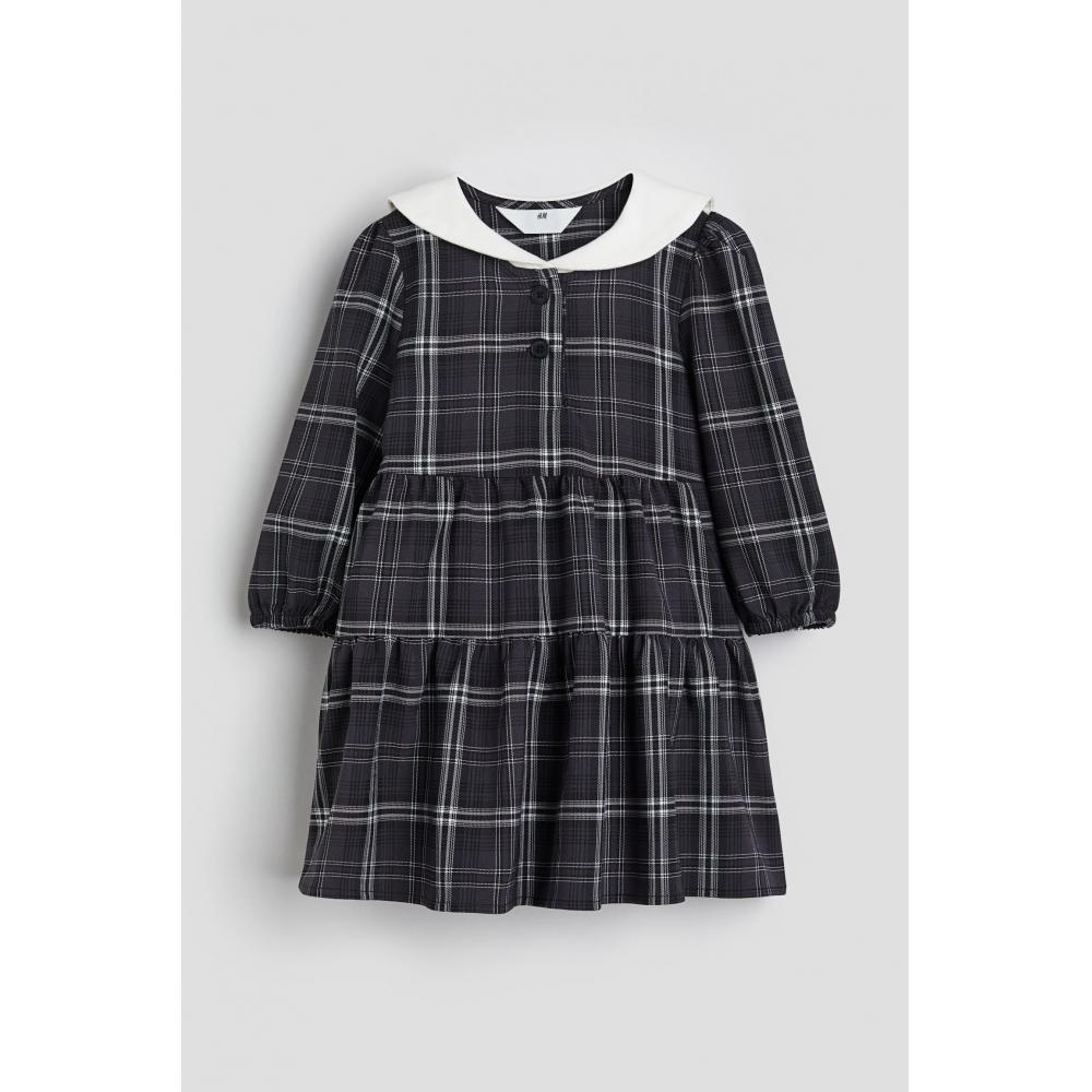 

Платье с воротником HM темно-серое в клетку