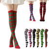 Calze a righe sopra il ginocchio da donna Calze alte Multicolore Jk Casual Calze calde Sexy Sottili Lunghe Calze Hosiery a righe di Natale #