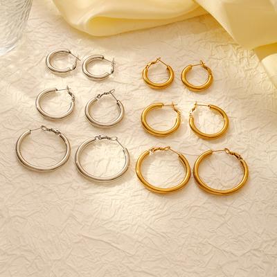 Europese en Amerikaanse Mode Ronde Overdreven Massief Roestvrijstalen Oorbellen Dames High-end Trend Retro Geëlektroplateerd 18K Oorbellen