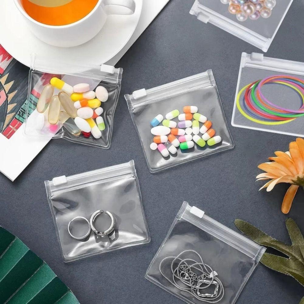 10PCS Waterproof Self‑Sealing Pill Organizer Clear Small Item Storage Bag Zipper Pill Bags  for Home