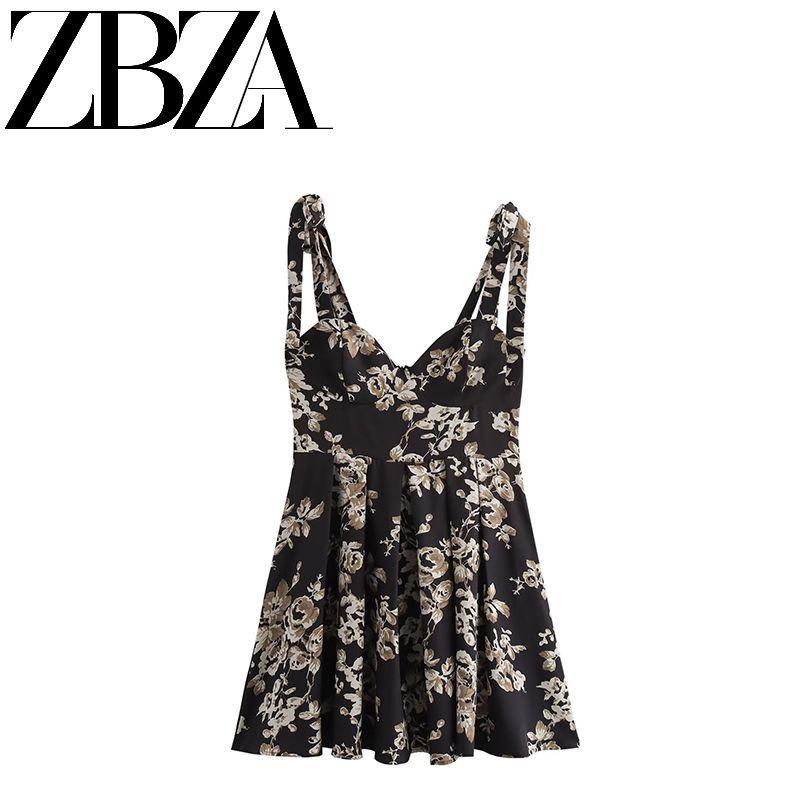 Zab Autumn New Women's Clothing Fashion Style French Style Design Fashion All-Match Tied Spaghetti-Strap Short Dress