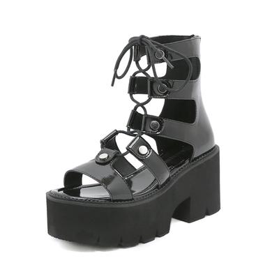 Mode Solide Plattform Frauen Sandalen Sommer Schuhe Offene spitze Rom Stil High Heels Mode Schnalle Gladiator Schuhe Frau