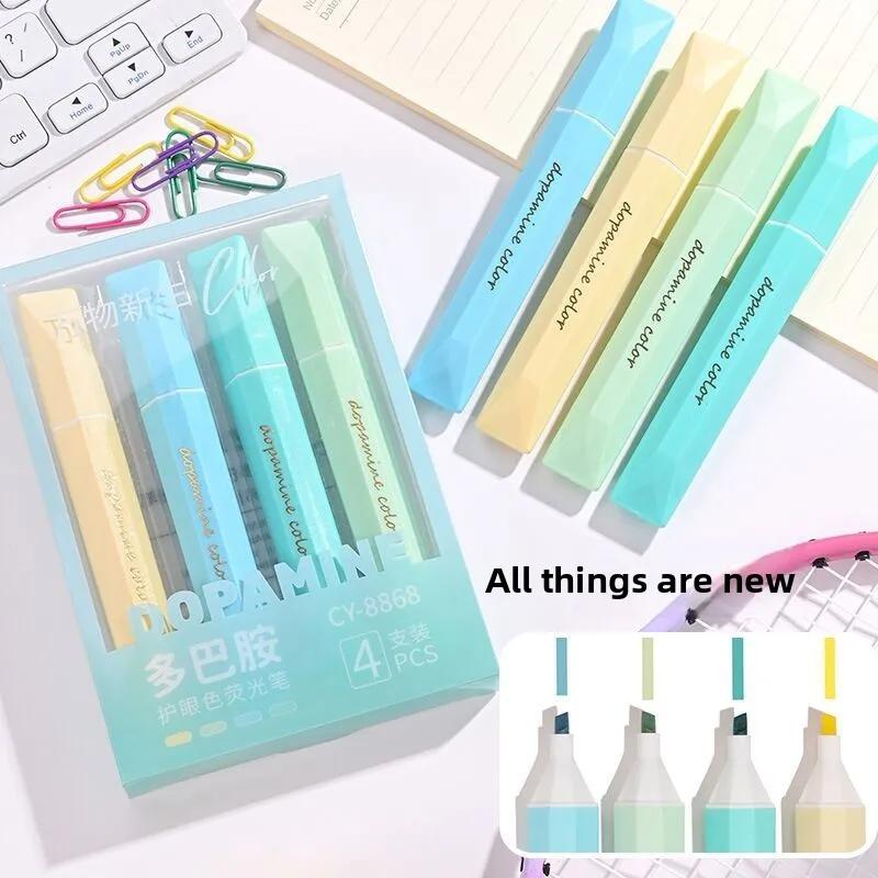 Quadrilateral 4pcs Highlighter pens - Vibrant Random Colors, Smear-Proof Markers for Students & Office Use