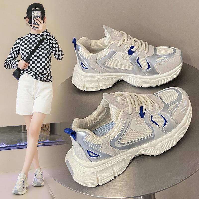 INS Korean Style Mesh Surface Dad Shoes  Summer New Breathable Student Sneakers Heighten Casual Shoes Street Shot C09