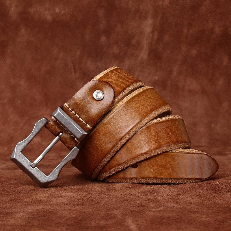 

Rough Domineering Trend Personalized Thickened Extra Thick First Layer Cowhide Genuine Leather Men S Belt Tough Guy Stainless Steel Buckle Belt 125cm