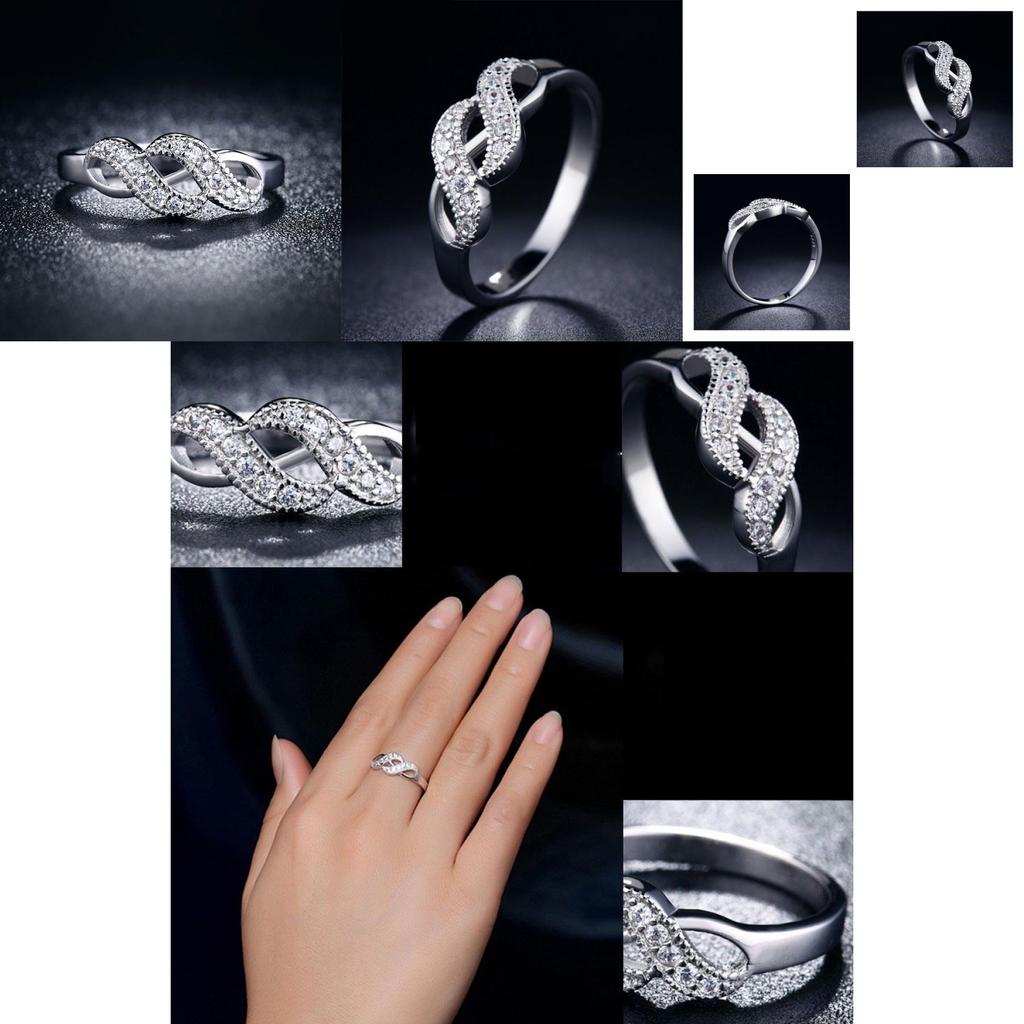 Fashionable Double Spiral Design Ring With Zirconia Inlaid White Gold Plated Women's Jewelry