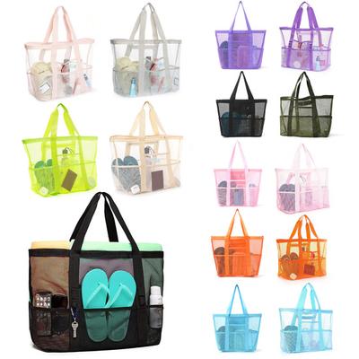 Mesh Beach Bag with Zipper Large Capacity Beach Tote Foldable Design Waterproof Sand-proof Pool Bag with Pockets