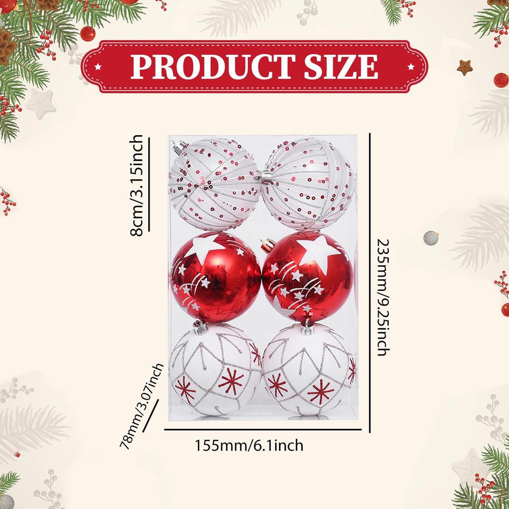 6 Pieces Christmas Ball Ornaments Tree Hanging Balls with Hole Xmas Decorations