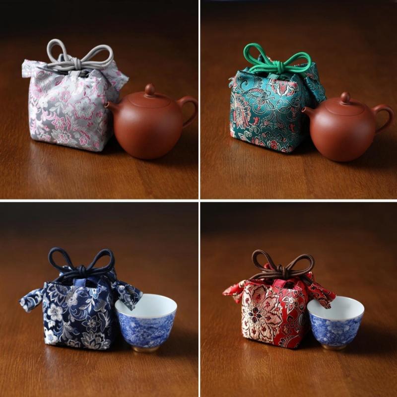 Pogrubiony worek do przechowywania Tkanina Outdoor Podróżny Przenośny Organizer na Kubek Narzędzie Produkt Ceramiczny Zen Woreczki do Kolekcjonowania ze Sznurkiem