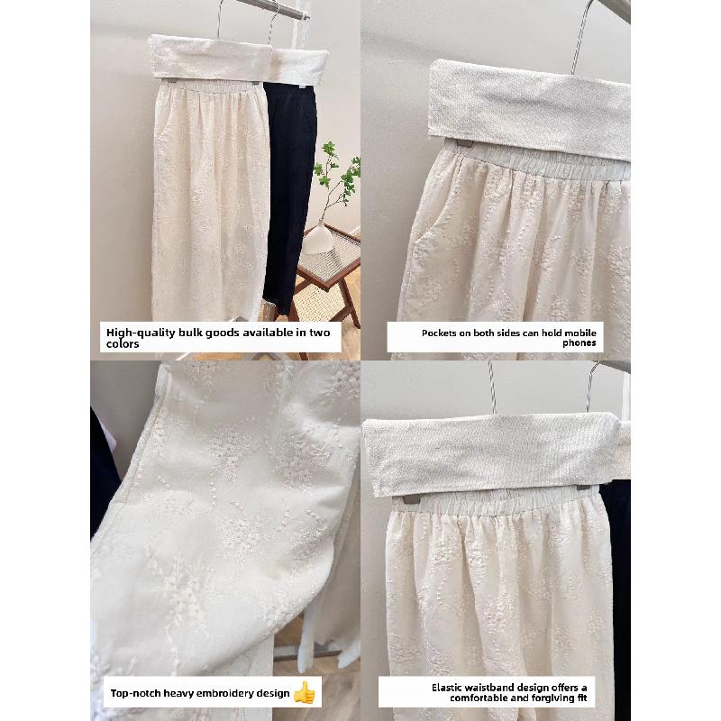 2026 Gentle and Elegant High-Waisted Slimming Pants with Intricate Embroidery, Casual Women's Cropped Pants