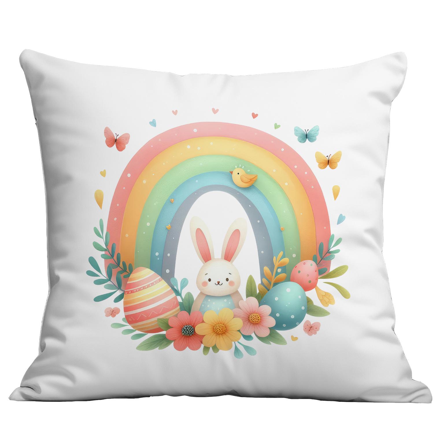 

New Rainbow Flowers Bunny Easter Pillow Case Home Sofa Cushion Pillow Case 45 * 45Cm