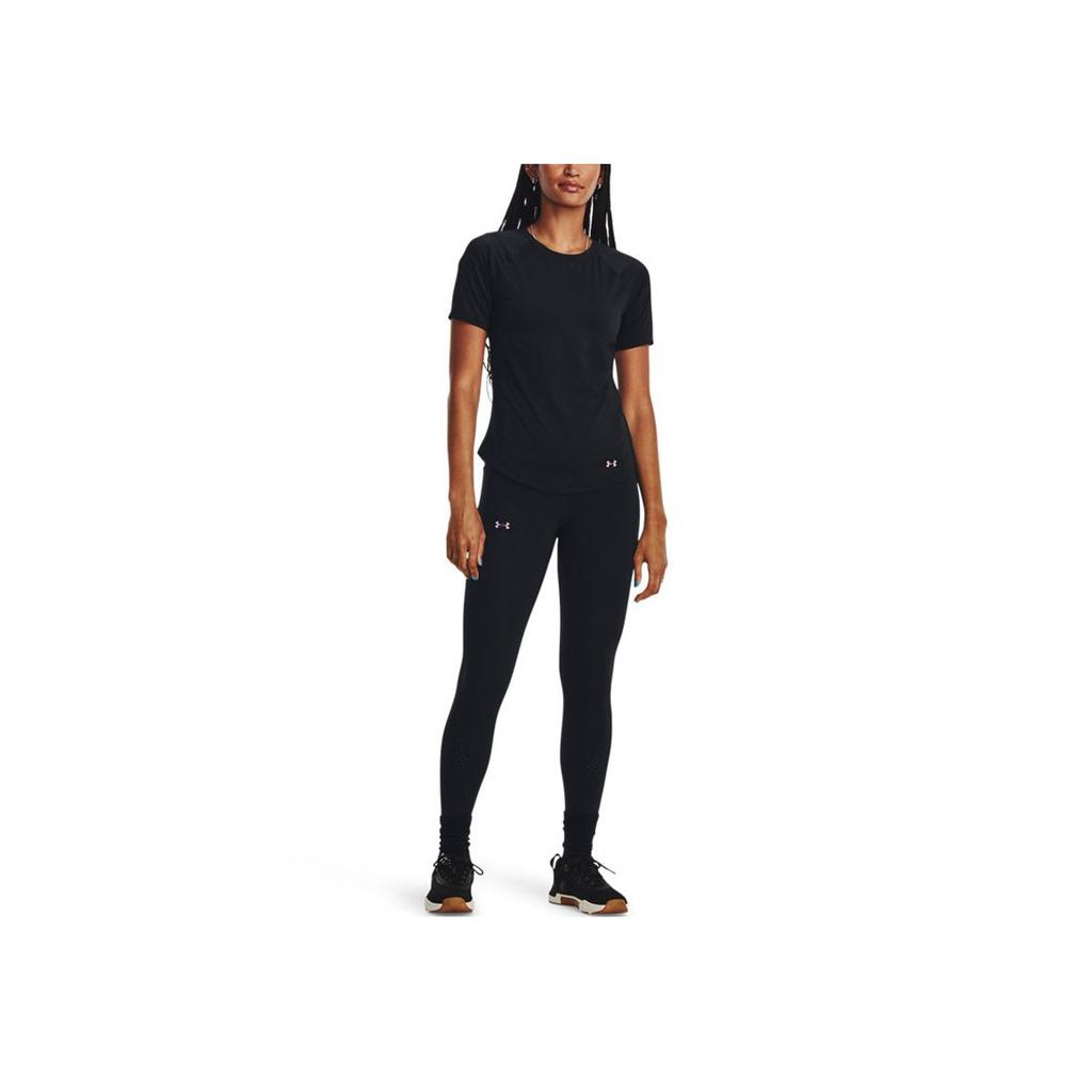 Under Armour Rush Solid Mesh Training Athletic Slim Fit Breathable Crew Neck Short Sleeve T-Shirt Women Tops Black 1379963-001