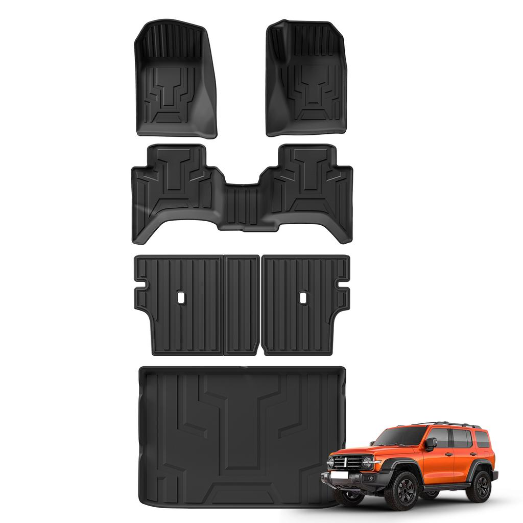 SMABEE RHD for GWM Tank 300 2024 2025 Right Hand Drive Car Floor Mats Cargo Liner Trunk/Backrest Mat TPE 3D All Weather Black