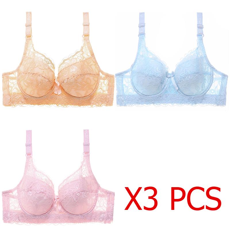 Plus Size 80B-105D Women Embroidery Bra Anti-sag Gathered Bra Underwire Breathing Adjustable Bra Push-up Bras