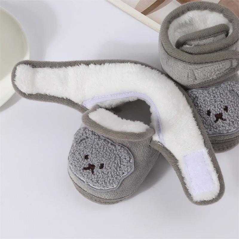 Cute Bear Baby Shoes Cartoon Soft Soled Snow Boots for Infant Boy Girl Autumn Winter Warm Thicken Plush Kids First Walkers 0-18M